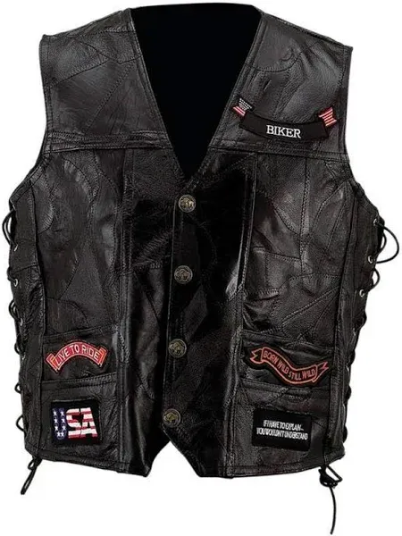 Diamond Plate Rock Design Genuine Buffalo Leather Vest Men's