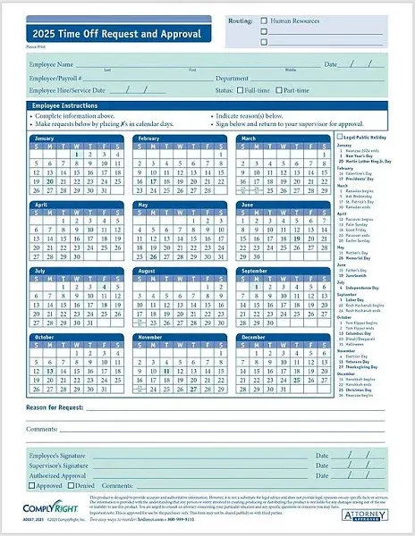 ComplyRight 2025 Time Off Request and Approval Calendars