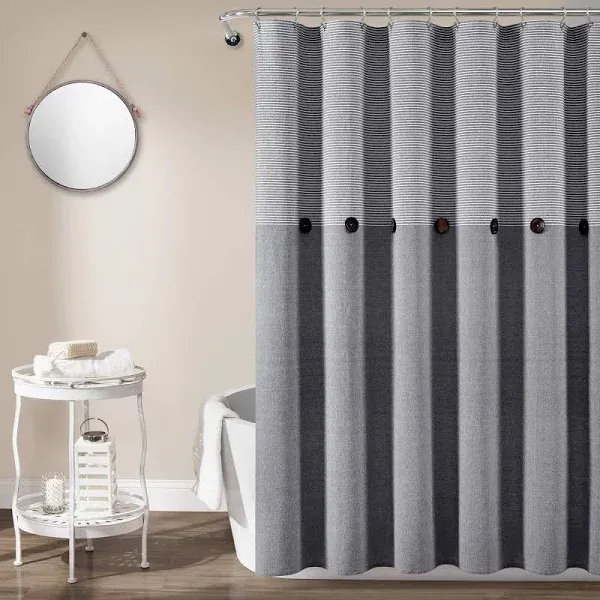 Lush Decor -  Stripe Farmhouse Button Pleats Cotton S Gray