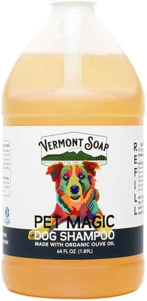 VERMONT SOAP Organics Pet Shampoo - Infused with Organic & Natural Olive Oil, Coconut & Aloe Vera Dog Shampoo for Sensitive Skin - USDA Certified Grooming Pet Shampoo (64oz)