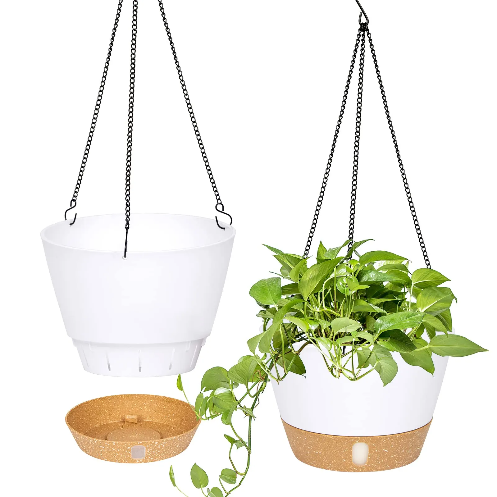 10 in. White Plastic Hanging Basket with visible Water Level (2-Pack)