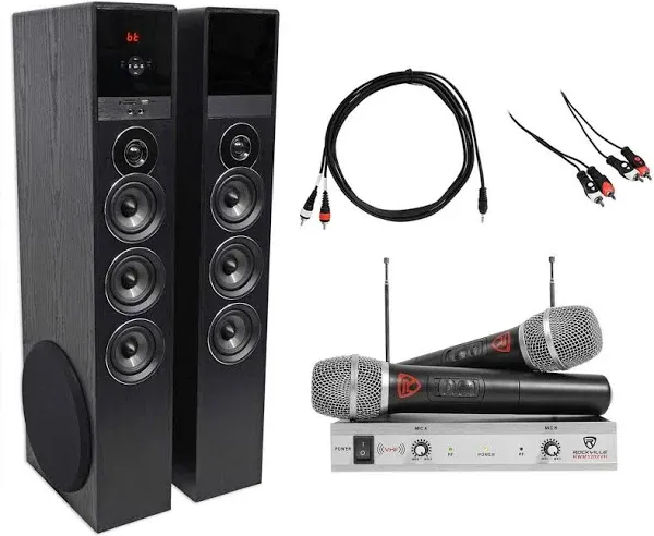 Rockville Bluetooth Home Theater/Karaoke Machine System w/(2) Wireless Mics+Subs