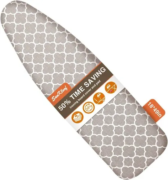 18X49 Ironing Board Cover and Pad, Wide Ironing Board Cover, Resist Scorching and Staining, Extra Thick Reflective Silicone Ironing Board Cover with Padding, Elastic Edges, 4 Fasteners,