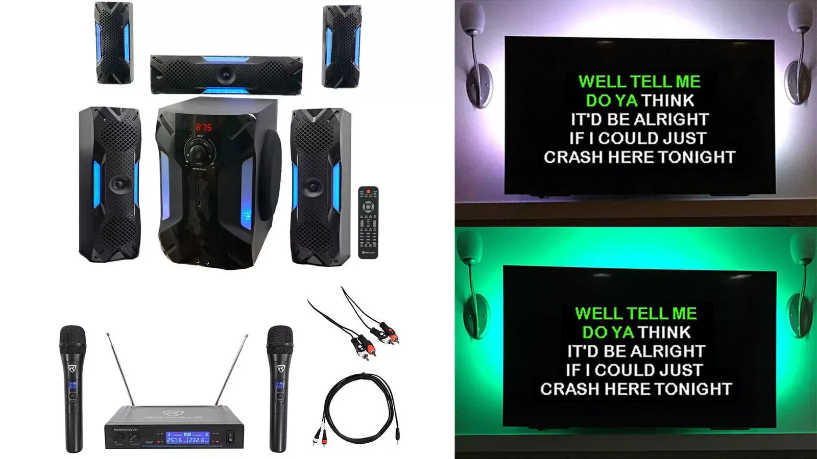 Rockville Bluetooth Home Theater Karaoke Machine System w/8&#034; Sub + Wireless Mics