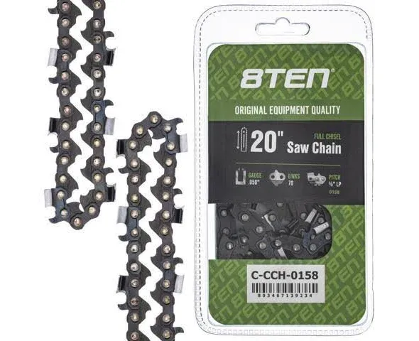 8TEN Full Chisel 20&#034; Chainsaw Chain .050&#034; Gauge 70 Link 3/8&#034; LP Pitch C-CCH-0158