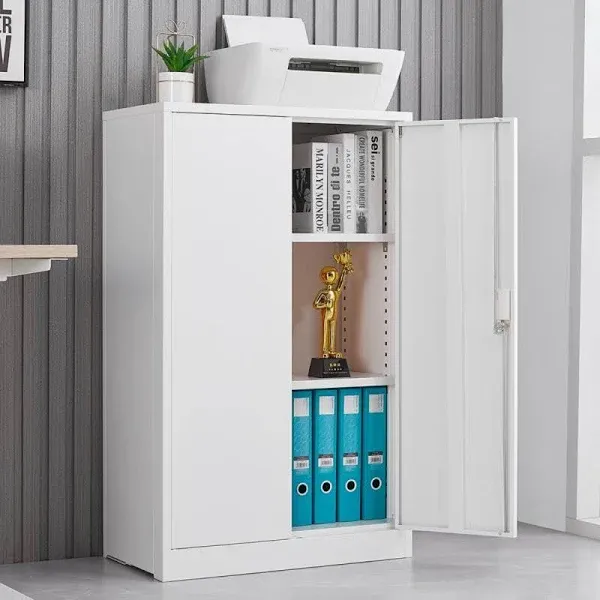 Metal Storage Cabinet with Locking Doors and Adjustable Shelf