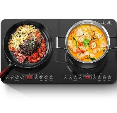 Aobosi Double Induction Cooktop,Portable Induction Cooker with 2 Burner Independent Control,Ultrathin Body,10 Temperature,1800W-Multiple Power Levels,4 Hour Timer,Safety Lock