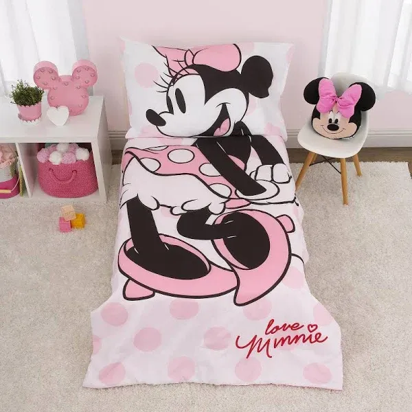 Disney Minnie Mouse 4-Piece Toddler Bed Set - Pink, White, Black