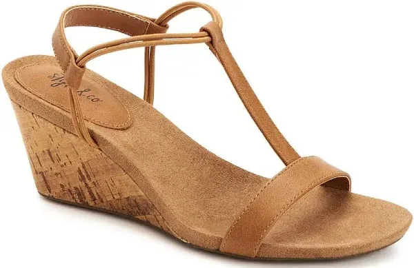 STYLE &amp; COMPANY Womens Brown Slip Resistant Mulan Round Toe Wedge Slip On