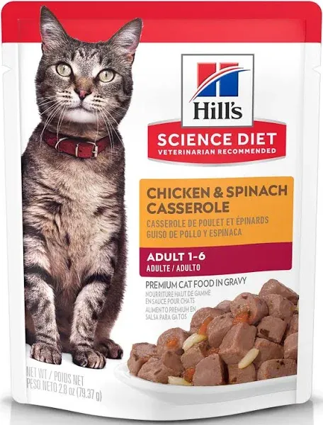 Hill's Science Diet Adult 1-6, Adult 1-6 Premium Nutrition, Wet Cat Food, Chicken Casserole Stew, 2.8 oz Pouch, Case of 24