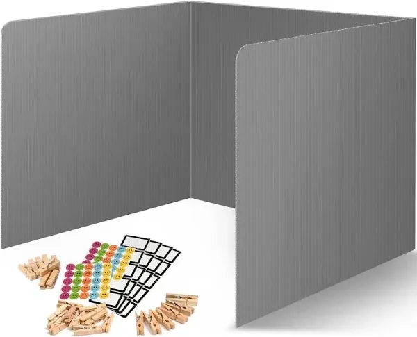 20-Pack Desk Dividers for Students - Durable & Waterproof Plastic Privacy Shield Divider, Classroom Folders Teacher Supplies, Easy-to-Clean Plastic Study Carrel Folder Boards for Student Desks, Grey