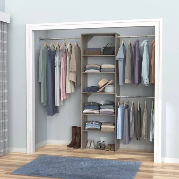 ClosetMaid SuiteSymphony Wood Closet Organizer Starter Kit Tower and 3 Hang Rods