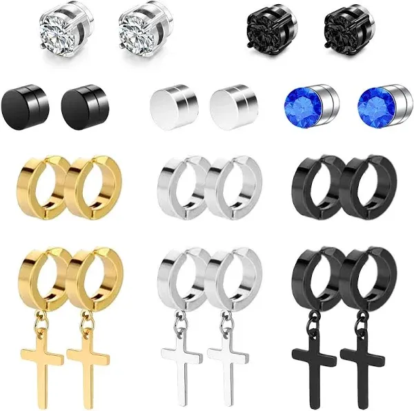 Magnetic Earrings for Men Studs, 11 Pairs Clip On Earrings for Men Studs, Non...