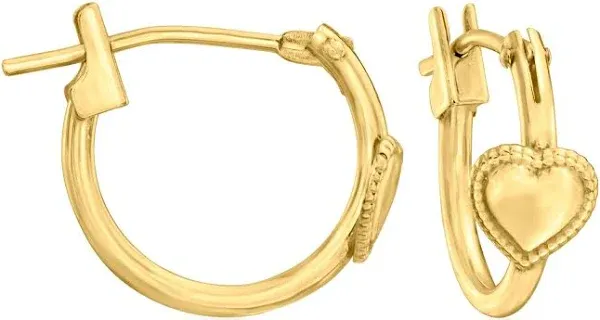 14K Yellow Gold Children's Hoop and Heart Earring Set