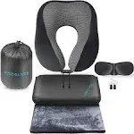 Proglobe Travel Blanket Luxury Travel Set, Ergonomic Airplane Neck Pillow 100% Memory Foam and Super Soft Fleece Blanket, Premium 3D Sleep Mask & Ear