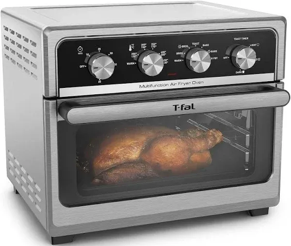 T-fal 9 in 1 Toaster Oven Air Fryer Combo Stainless Steel Convection Countertop Oven, Fast Heatup, 7 Pound Chicken Capacity, Extra Crispy Results, Toast, Bake, Air Fry, Reheat, Broil