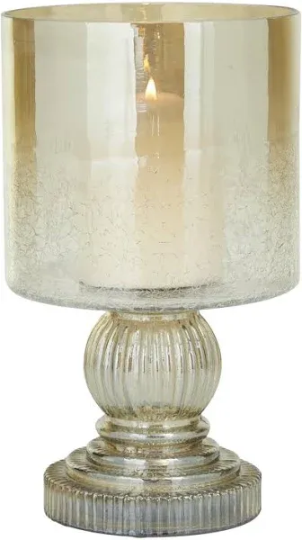 Monroe Lane 11 In. Brass Glass Handmade Turned Style Pillar Hurricane Lamp