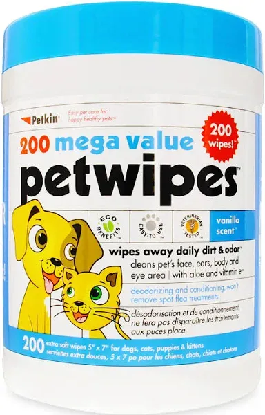 Petkin Extra Mega Value Petwipes Grooming Wipes for Dog & Cats