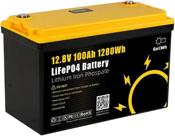 Gokwh Gokwh 12V 100Ah LiFePO4 Lithium Battery 1280Wh Energy Storage Box Battery Pack Series Built-in Smart Bluetooth BMS