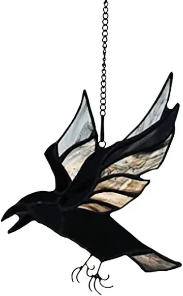 BOXCASA Raven Stained Glass Window Hangings,Crow Decorations for Halloween,Bird Suncatcher for Windows,Balconies,Yards,Walls