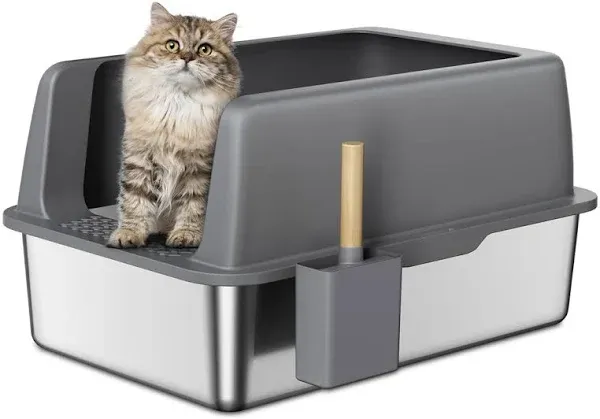 Zarler Stainless Steel Litter Box with Lid Extra Large Cat Litter Box XL Larg...