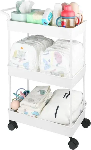 Volnamal Baby Diaper Caddy Plastic Movable Cart for Newborn Nursery Essentials Diaper Storage Caddy Organizer for Changing Tabl