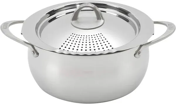 Bialetti 6 Quart Pasta Pot with Strainer Lid, Stainless-Steel – Elongated Oval Pot for Long Spaghetti, Lasagna, Penne & Farfalle, Heat Resistant Handles & Nonstick Interior, Large Pot for Cooking