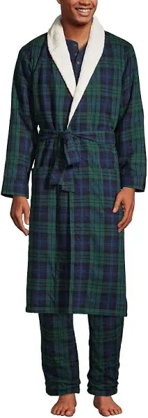 Lands' End Men's High Pile Fleece Lined Flannel Robe