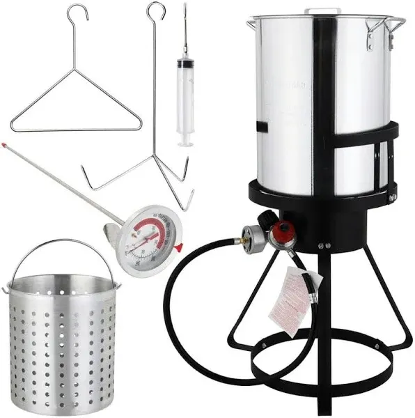 30 qt. Turkey Fryer with Boiler Steamer Set Basket and 55000BTU Propane Burner Outdoor Deep Fryer and Seafood Boil Pot