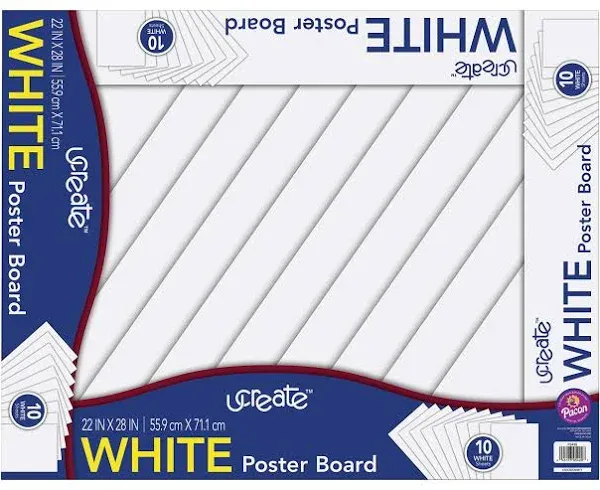 Ucreate PAC5420 Poster Board Packs, 22" x 28", White, 10 Sheets