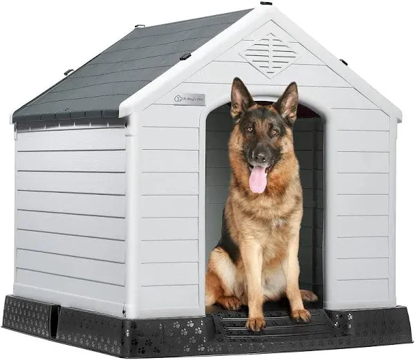 Waterproof Plastic Dog House for Small to Large Sized Dogs, Indoor Outdoor Doghouse Puppy Shelter with Elevated Floor, 42''L*38''W*39''H