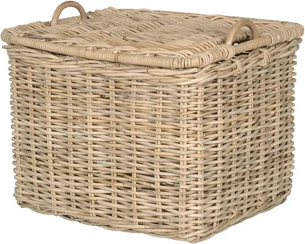 Rattan Core Rectangular Storage Basket with Lid, Natural, Large 