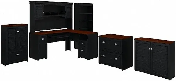 Bush Furniture Fairview 60W L Shaped Desk with Hutch, Bookcase, Storage, and File Cabinet