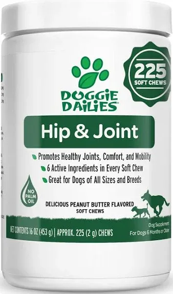 Doggie Dailies Glucosamine for Dogs - 225 Chews - Joint Supplement for Dogs of All Breeds & Sizes - Hip and Joint Supplement for Dogs - Premium Glucosamine and Chondroitin for Dogs (Peanut Butter)