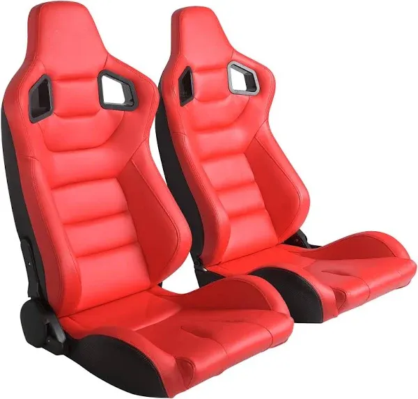 2-Pieces Universal Racing Seats, PVC Racing seats with Dual Sliders, Red