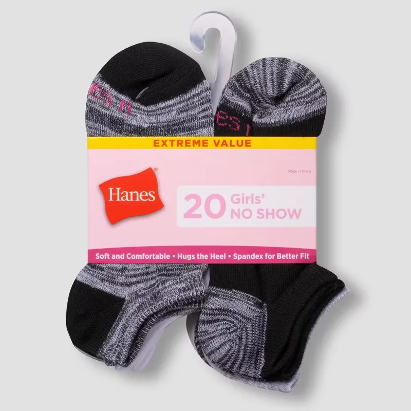 Hanes Girls' 20pk No Show Socks - Colors May Vary