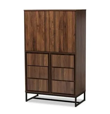 Baxton Studio Neil Modern Walnut Brown Finished Wood & Black Finished Metal Multipurpose Storage Cabinet