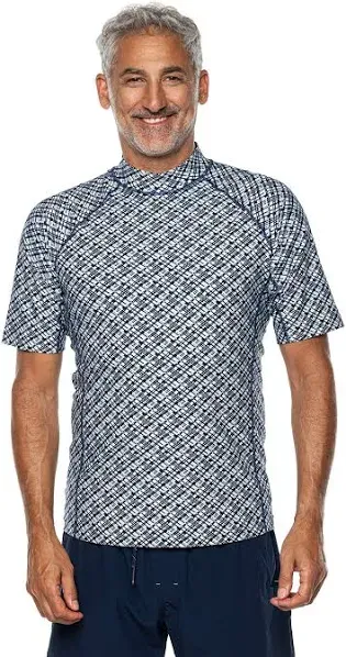 Coolibar Rash Guard Mens Medium Blue Tulum Short Sleeve Surf UPF 50+ Mock Neck