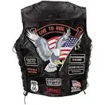 Diamond Plate Genuine Leather Motorcycle Vest w/14 Patches