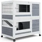 Chicken Coop Wooden Rabbit Hutch Bunny House Rectangle Poultry Kennel w/2-Tier