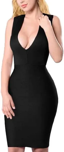 Hybrid & Company Womens Sexy Bodycon Stretch Knee Length Midi Bandage Dress ...