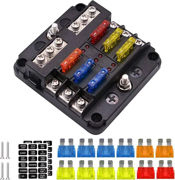 6 Way 12V-32V Car Power Distribution Blade Fuse Holder Box Block Panel Fuses