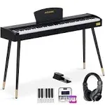 AODSK Beginner Digital Piano 88 Key Keyboard,Full-size Electric Piano for Beginners,with Sheet Music Stand,Pedal,Power Adapter,Headphone Mode,USB-MIDI,Piano Lessons,Black,-Comes with headphones