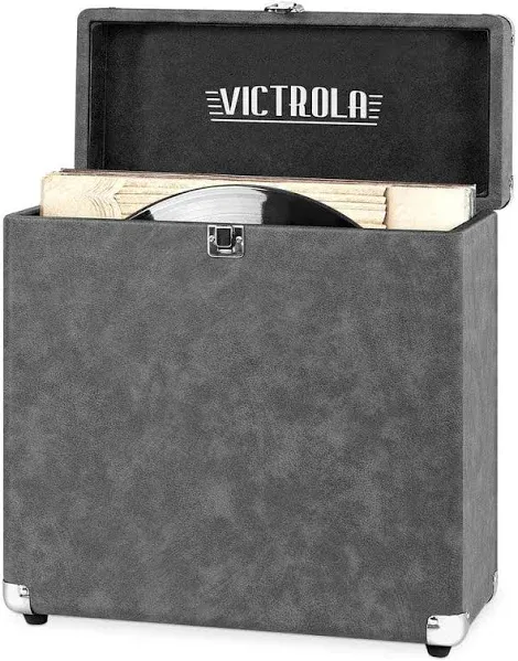 Victrola Vintage Vinyl Record Storage Carrying Case for 30+ Records, Gray