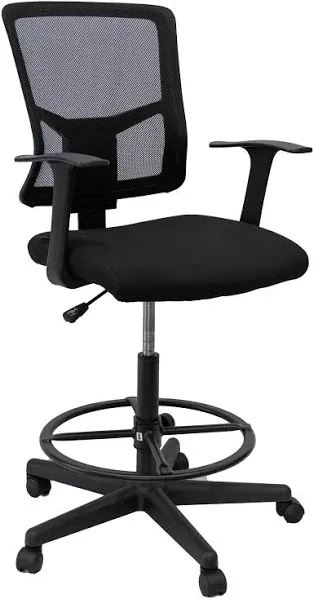 Stand Up Desk Store Sit to Stand Drafting Task Stool Chair for Standing Desks with Adjustable Footrest and Armrests (Black)