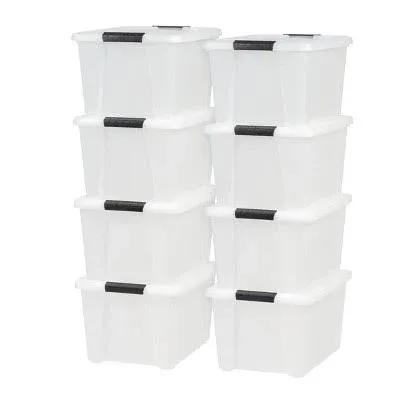 IRIS USA 32 Qt. Plastic Storage Bins with Lids, Pearl, Latching, Stackable, Totes   8Pk