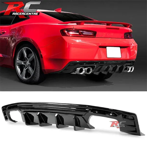 FREEMOTOR802 Rear Diffuser Compatible with 2016-2024 Chevrolet Camaro (Except ZL1), Ikon Style Painted Glossy Black PP Rear Bumper Lip Diffuser