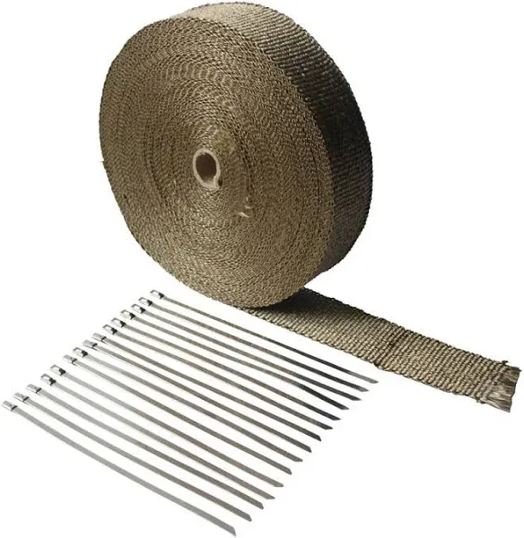 2"x 100'Titanium Exhaust Heat Wrap For Car & Motorcycle Exhaust Tape With Stainless Ties