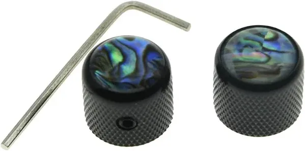 KAISH Black Set of 2 Abalone Top Guitar Knobs Dome Knobs Bass Knob with Set Screw for Tele/Telecaster