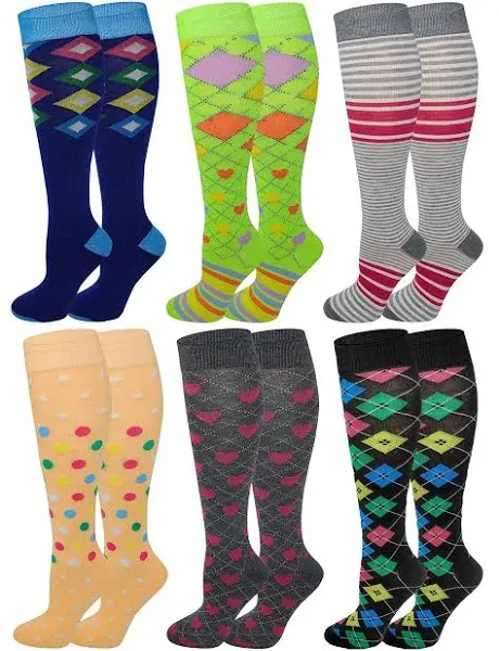 Sumona 6 Pairs Women's Fancy Design Multi Colorful Patterned Knee High Socks